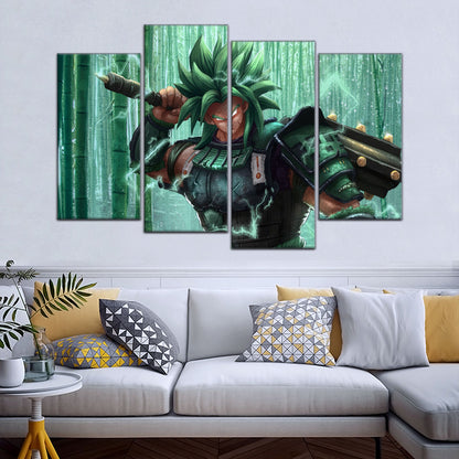 Dragon Ball Super Broly Green Armor Canvas Wall Art - 5 Piece Split Panel DBZ Anime Poster - Framed Ready to Hang Living Room Man Cave Decor - DR5023