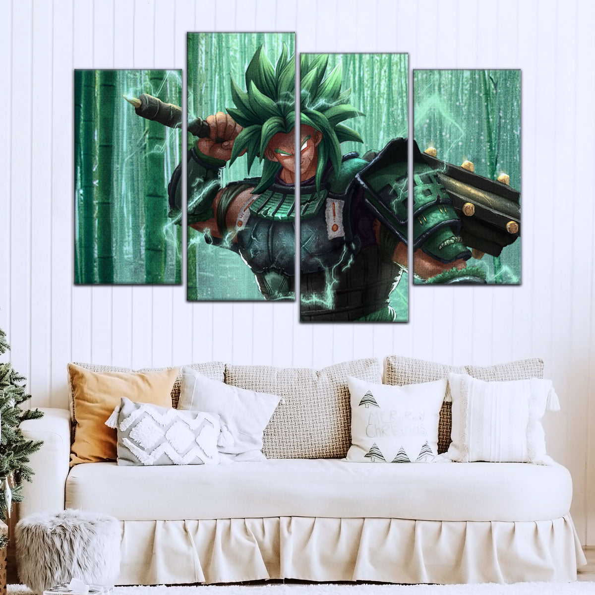 Dragon Ball Super Broly Green Armor Canvas Wall Art - 5 Piece Split Panel DBZ Anime Poster - Framed Ready to Hang Living Room Man Cave Decor - DR5023