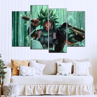 Dragon Ball Super Broly Green Armor Canvas Wall Art - 5 Piece Split Panel DBZ Anime Poster - Framed Ready to Hang Living Room Man Cave Decor - DR5023