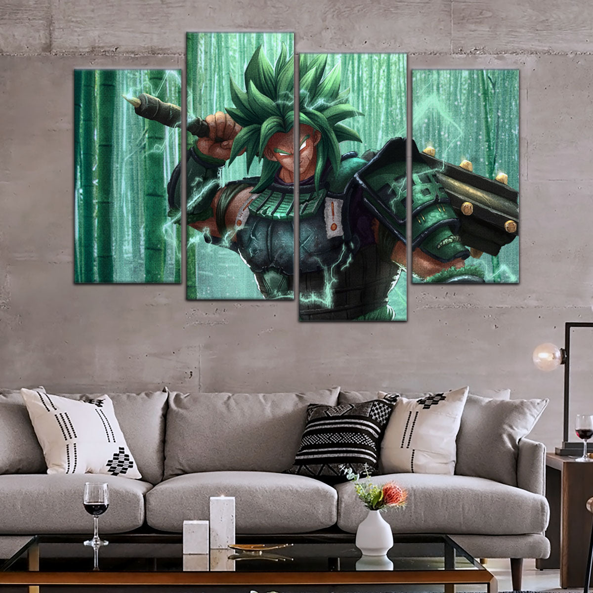 Dragon Ball Super Broly Green Armor Canvas Wall Art - 5 Piece Split Panel DBZ Anime Poster - Framed Ready to Hang Living Room Man Cave Decor - DR5023