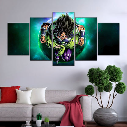Dragon Ball Super Broly Unleashed Canvas Wall Art - 5 Piece Split Panel DBZ Anime Poster - Framed Ready to Hang Living Room Man Cave Decor - DR5015