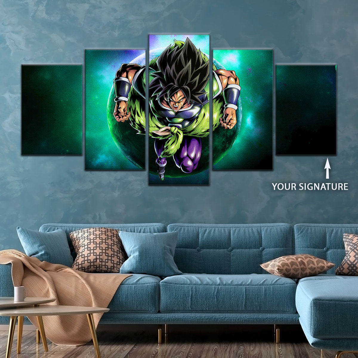 Dragon Ball Super Broly Unleashed Canvas Wall Art - 5 Piece Split Panel DBZ Anime Poster - Framed Ready to Hang Living Room Man Cave Decor - DR5015