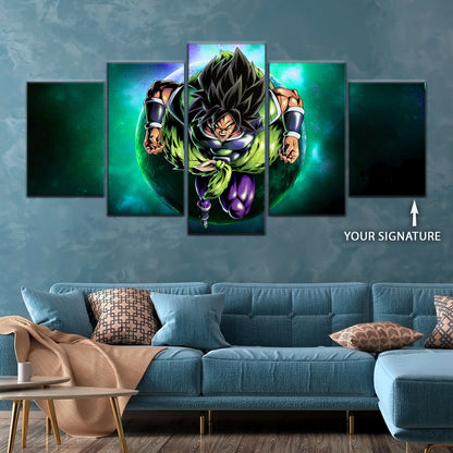Dragon Ball Super Broly Unleashed Canvas Wall Art - 5 Piece Split Panel DBZ Anime Poster - Framed Ready to Hang Living Room Man Cave Decor - DR5015
