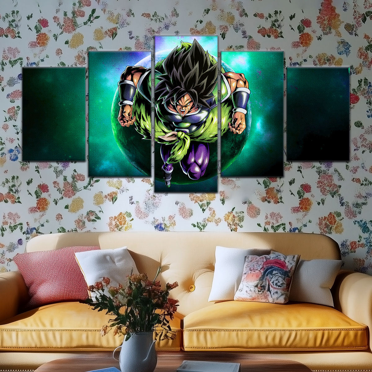 Dragon Ball Super Broly Unleashed Canvas Wall Art - 5 Piece Split Panel DBZ Anime Poster - Framed Ready to Hang Living Room Man Cave Decor - DR5015