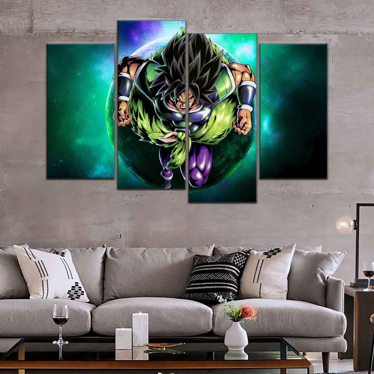 Dragon Ball Super Broly Unleashed Canvas Wall Art - 5 Piece Split Panel DBZ Anime Poster - Framed Ready to Hang Living Room Man Cave Decor - DR5015