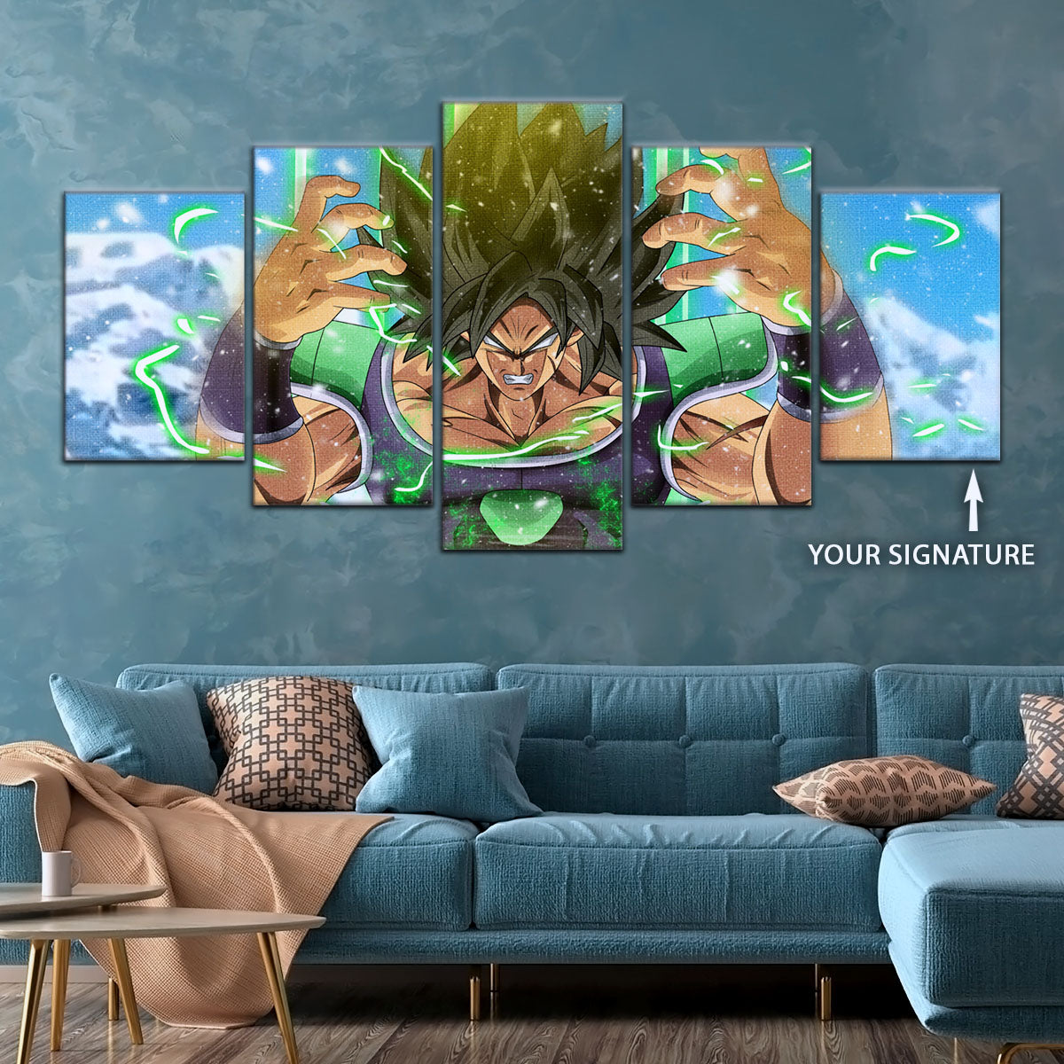 Dragon Ball Super Broly Unleashed Canvas Wall Art - 5 Piece Split Panel DBZ Anime Poster - Framed Ready to Hang Living Room Man Cave Decor - DR5016