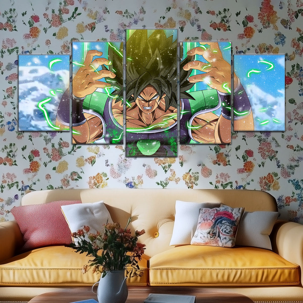 Dragon Ball Super Broly Unleashed Canvas Wall Art - 5 Piece Split Panel DBZ Anime Poster - Framed Ready to Hang Living Room Man Cave Decor - DR5016