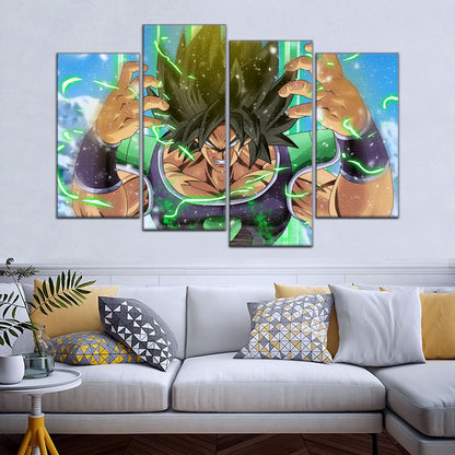 Dragon Ball Super Broly Unleashed Canvas Wall Art - 5 Piece Split Panel DBZ Anime Poster - Framed Ready to Hang Living Room Man Cave Decor - DR5016