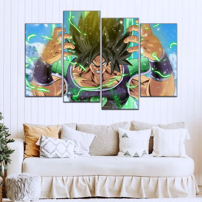 Dragon Ball Super Broly Unleashed Canvas Wall Art - 5 Piece Split Panel DBZ Anime Poster - Framed Ready to Hang Living Room Man Cave Decor - DR5016