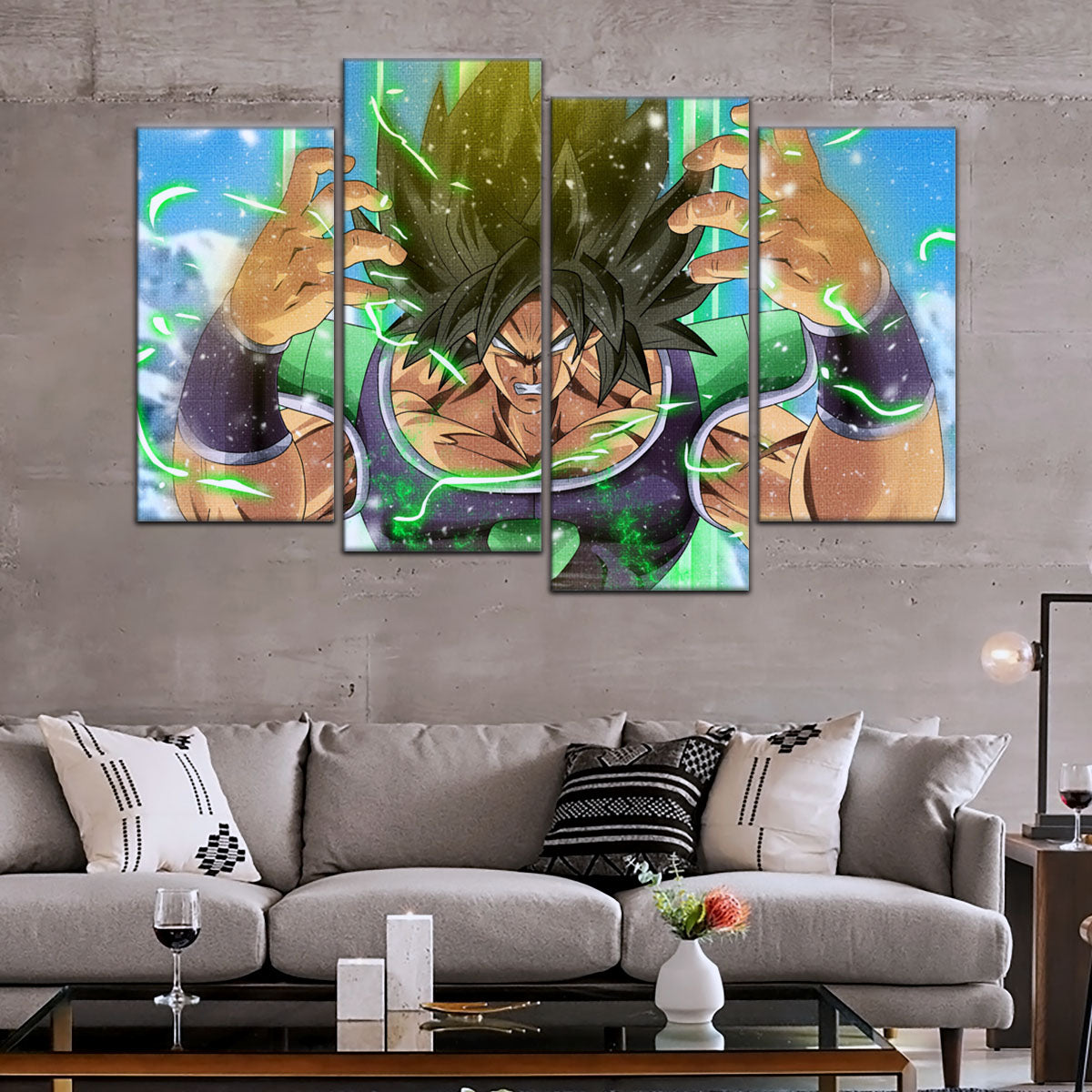 Dragon Ball Super Broly Unleashed Canvas Wall Art - 5 Piece Split Panel DBZ Anime Poster - Framed Ready to Hang Living Room Man Cave Decor - DR5016