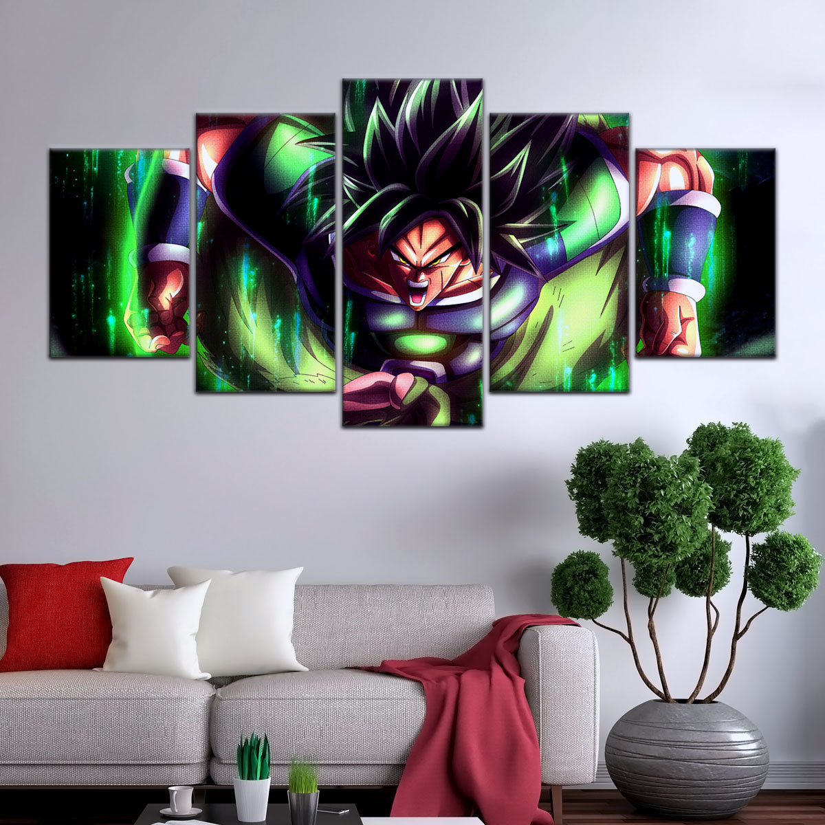 Dragon Ball Super Broly Unleashed Canvas Wall Art - 5 Piece Split Panel DBZ Anime Poster - Framed Ready to Hang Living Room Man Cave Decor - DR5017