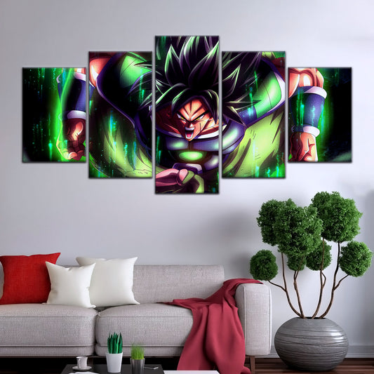 Dragon Ball Super Broly Unleashed Canvas Wall Art - 5 Piece Split Panel DBZ Anime Poster - Framed Ready to Hang Living Room Man Cave Decor - DR5017