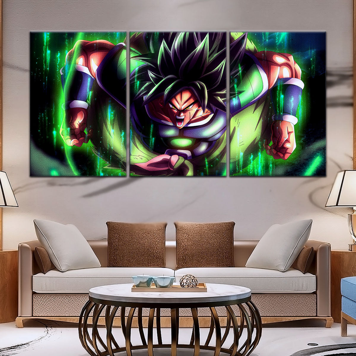 Dragon Ball Super Broly Unleashed Canvas Wall Art - 5 Piece Split Panel DBZ Anime Poster - Framed Ready to Hang Living Room Man Cave Decor - DR5017