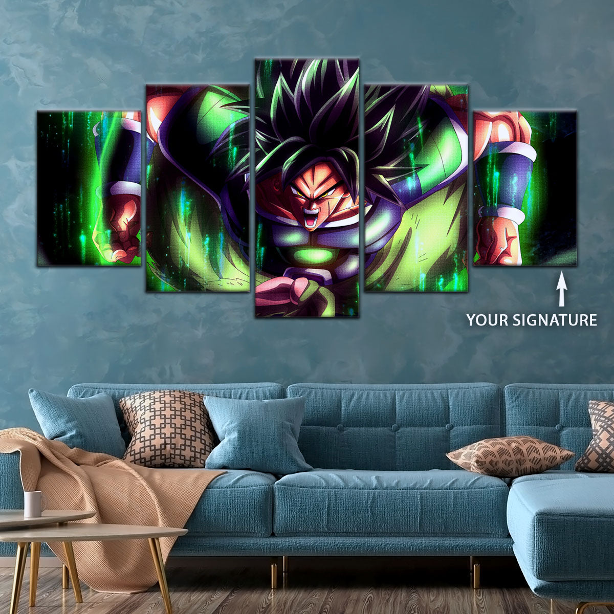 Dragon Ball Super Broly Unleashed Canvas Wall Art - 5 Piece Split Panel DBZ Anime Poster - Framed Ready to Hang Living Room Man Cave Decor - DR5017