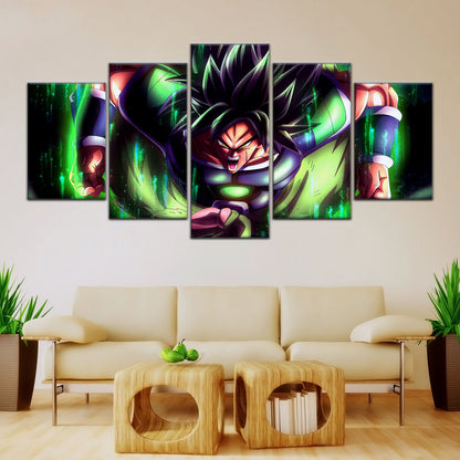 Dragon Ball Super Broly Unleashed Canvas Wall Art - 5 Piece Split Panel DBZ Anime Poster - Framed Ready to Hang Living Room Man Cave Decor - DR5017