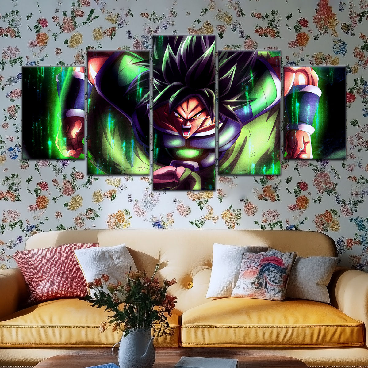 Dragon Ball Super Broly Unleashed Canvas Wall Art - 5 Piece Split Panel DBZ Anime Poster - Framed Ready to Hang Living Room Man Cave Decor - DR5017