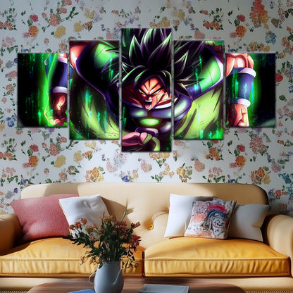 Dragon Ball Super Broly Unleashed Canvas Wall Art - 5 Piece Split Panel DBZ Anime Poster - Framed Ready to Hang Living Room Man Cave Decor - DR5017
