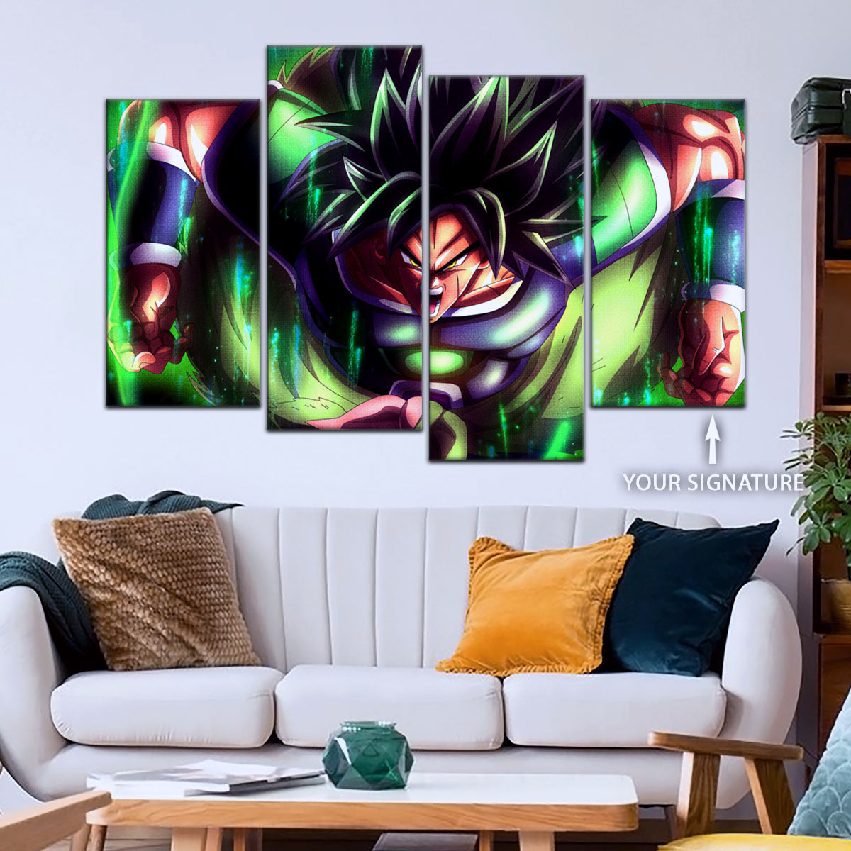Dragon Ball Super Broly Unleashed Canvas Wall Art - 5 Piece Split Panel DBZ Anime Poster - Framed Ready to Hang Living Room Man Cave Decor - DR5017