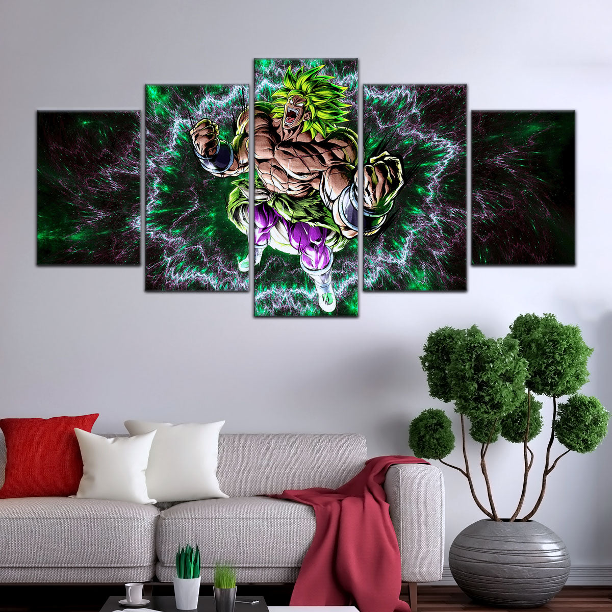 Dragon Ball Super Broly Unleashed Canvas Wall Art - 5 Piece Split Panel DBZ Anime Poster - Framed Ready to Hang Living Room Man Cave Decor - DR5018