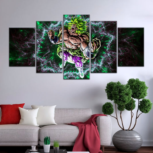 Dragon Ball Super Broly Unleashed Canvas Wall Art - 5 Piece Split Panel DBZ Anime Poster - Framed Ready to Hang Living Room Man Cave Decor - DR5018