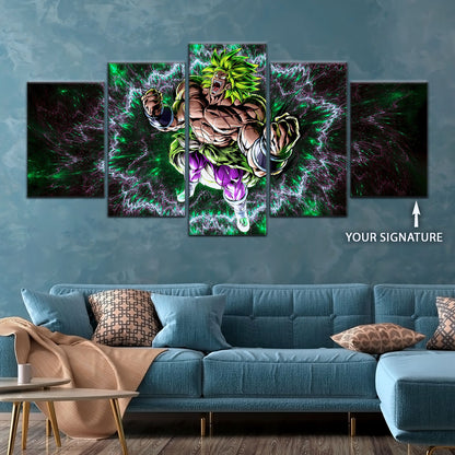 Dragon Ball Super Broly Unleashed Canvas Wall Art - 5 Piece Split Panel DBZ Anime Poster - Framed Ready to Hang Living Room Man Cave Decor - DR5018