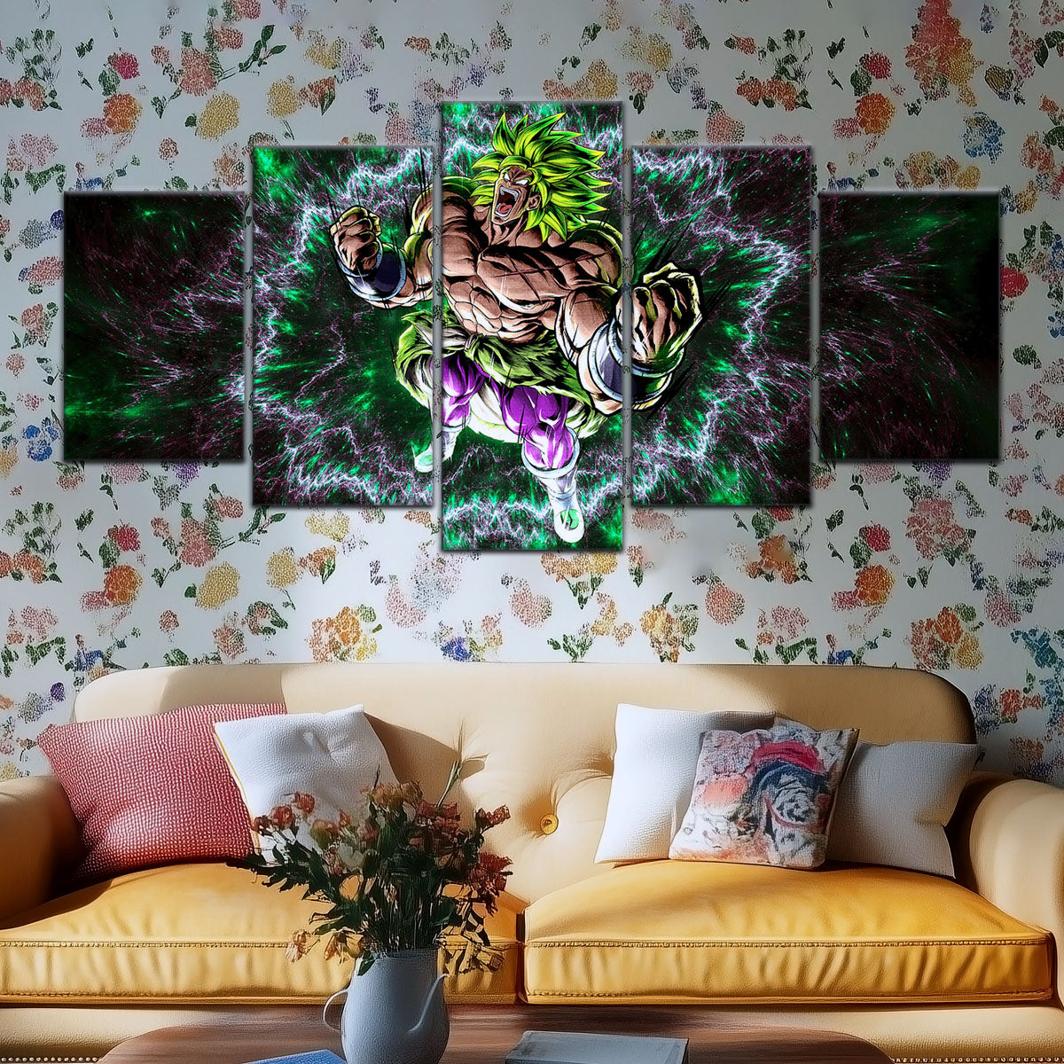 Dragon Ball Super Broly Unleashed Canvas Wall Art - 5 Piece Split Panel DBZ Anime Poster - Framed Ready to Hang Living Room Man Cave Decor - DR5018