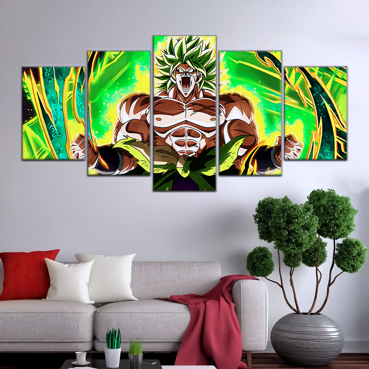 Dragon Ball Super Broly Unleashed Canvas Wall Art - 5 Piece Split Panel DBZ Anime Poster - Framed Ready to Hang Living Room Man Cave Decor - DR5019