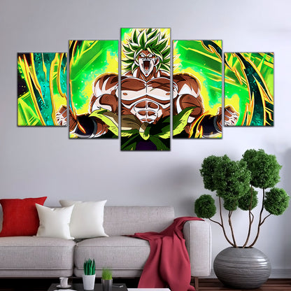 Dragon Ball Super Broly Unleashed Canvas Wall Art - 5 Piece Split Panel DBZ Anime Poster - Framed Ready to Hang Living Room Man Cave Decor - DR5019