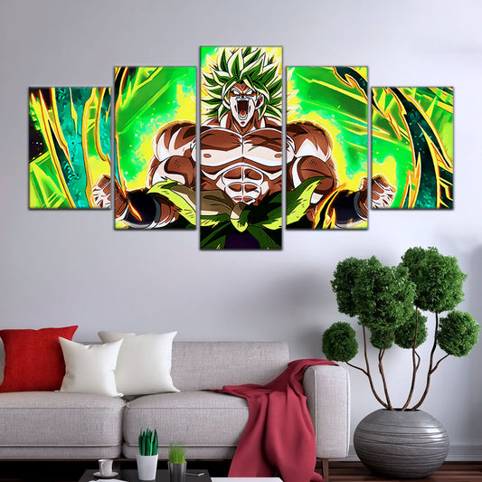 Dragon Ball Super Broly Unleashed Canvas Wall Art - 5 Piece Split Panel DBZ Anime Poster - Framed Ready to Hang Living Room Man Cave Decor - DR5019