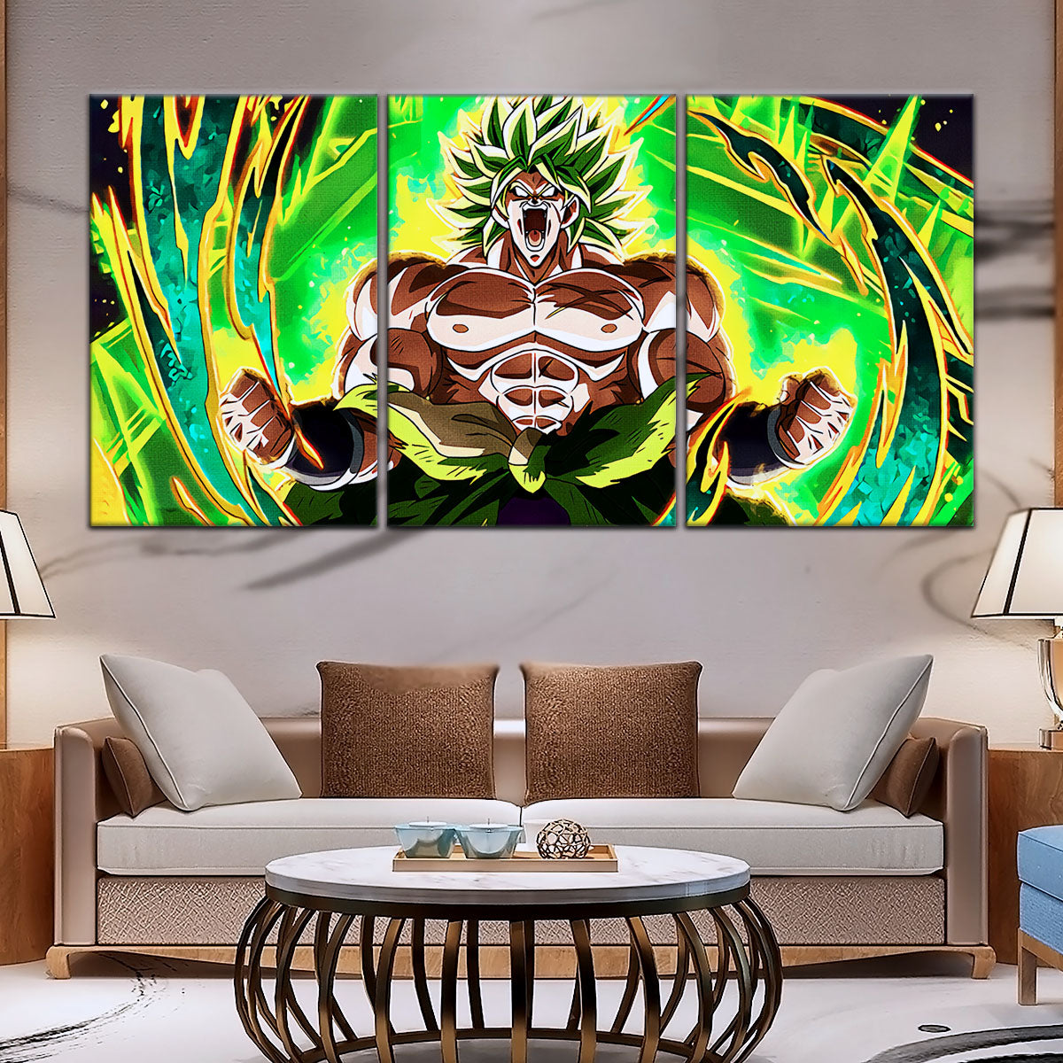 Dragon Ball Super Broly Unleashed Canvas Wall Art - 5 Piece Split Panel DBZ Anime Poster - Framed Ready to Hang Living Room Man Cave Decor - DR5019