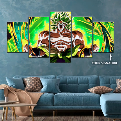 Dragon Ball Super Broly Unleashed Canvas Wall Art - 5 Piece Split Panel DBZ Anime Poster - Framed Ready to Hang Living Room Man Cave Decor - DR5019