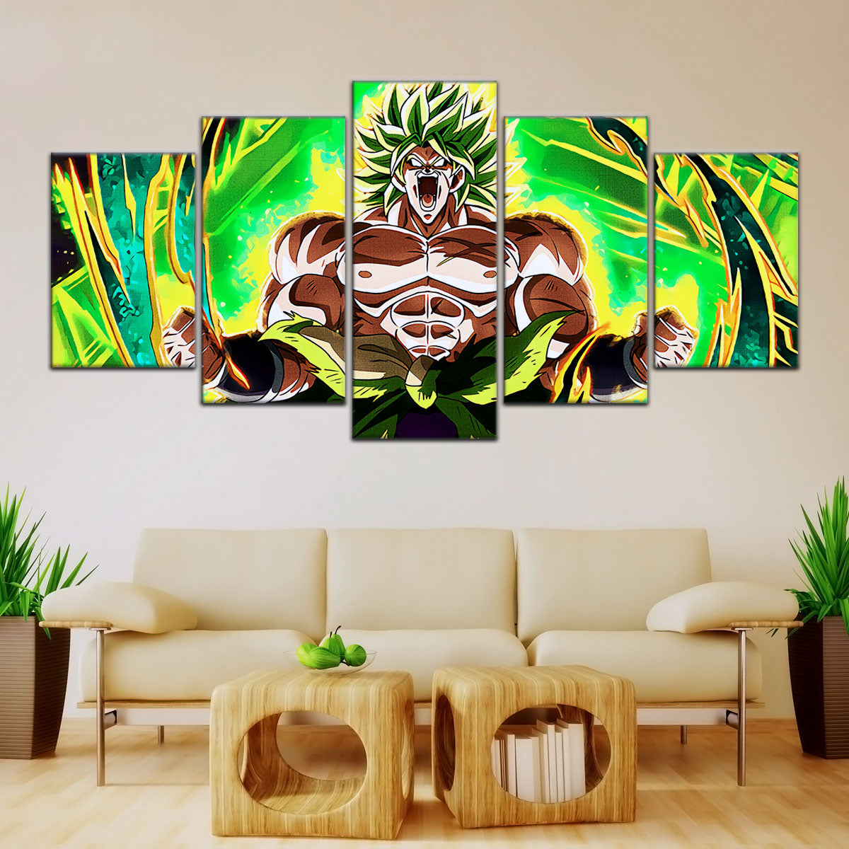 Dragon Ball Super Broly Unleashed Canvas Wall Art - 5 Piece Split Panel DBZ Anime Poster - Framed Ready to Hang Living Room Man Cave Decor - DR5019