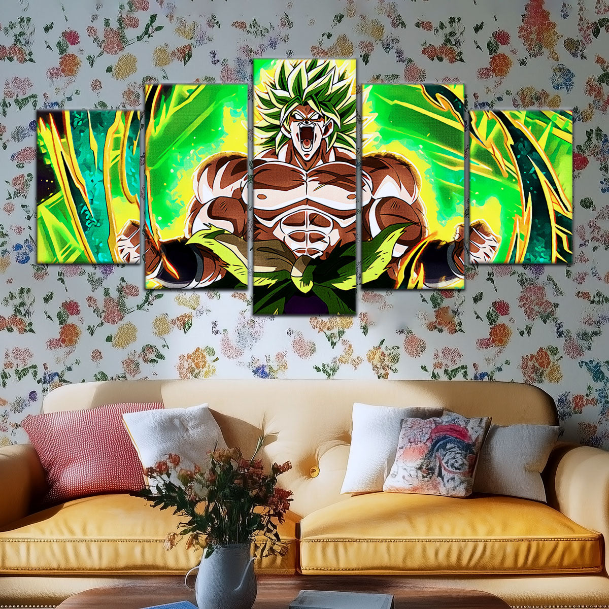 Dragon Ball Super Broly Unleashed Canvas Wall Art - 5 Piece Split Panel DBZ Anime Poster - Framed Ready to Hang Living Room Man Cave Decor - DR5019