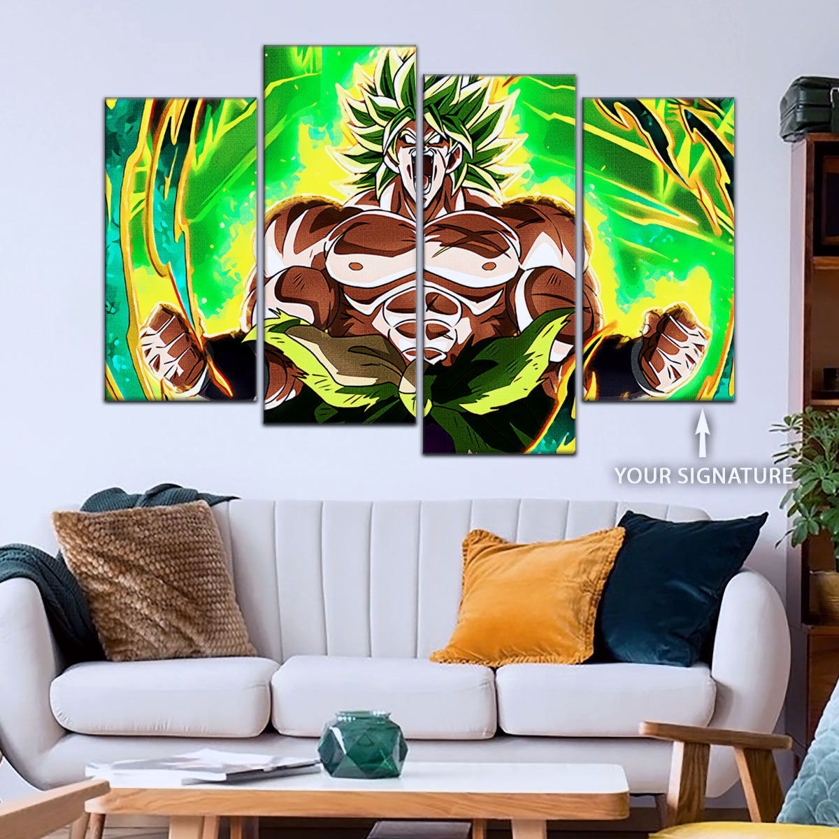 Dragon Ball Super Broly Unleashed Canvas Wall Art - 5 Piece Split Panel DBZ Anime Poster - Framed Ready to Hang Living Room Man Cave Decor - DR5019