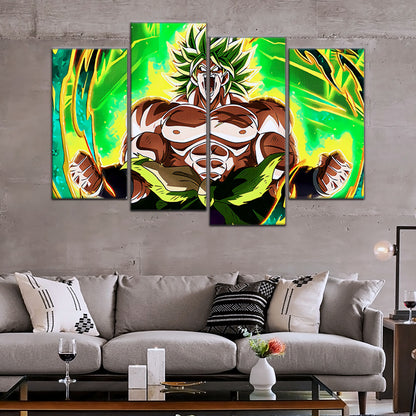 Dragon Ball Super Broly Unleashed Canvas Wall Art - 5 Piece Split Panel DBZ Anime Poster - Framed Ready to Hang Living Room Man Cave Decor - DR5019