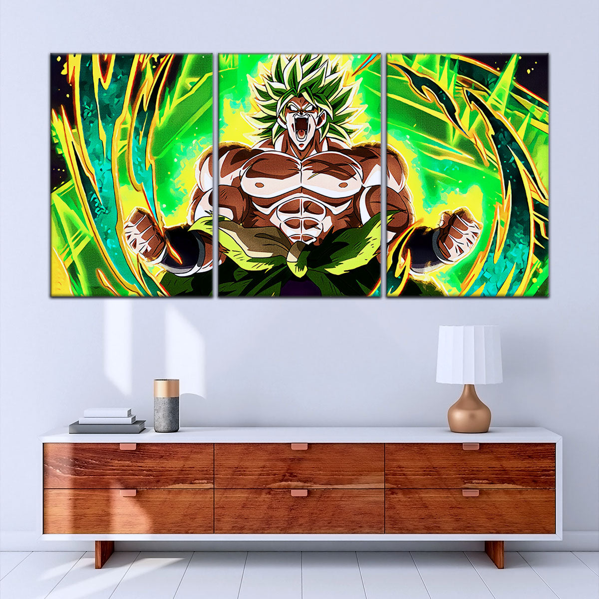 Dragon Ball Super Broly Unleashed Canvas Wall Art - 5 Piece Split Panel DBZ Anime Poster - Framed Ready to Hang Living Room Man Cave Decor - DR5019
