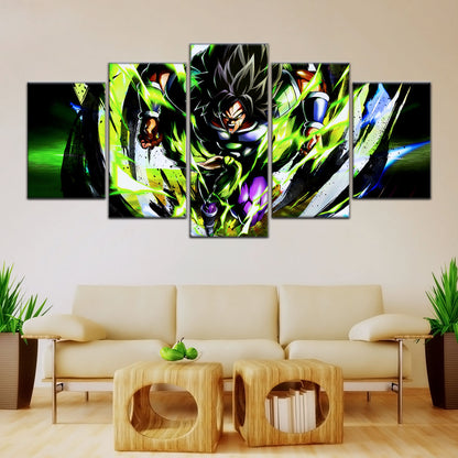 Dragon Ball Super Broly Unleashed Canvas Wall Art - 5 Piece Split Panel DBZ Anime Poster - Framed Ready to Hang Living Room Man Cave Decor - DR5020