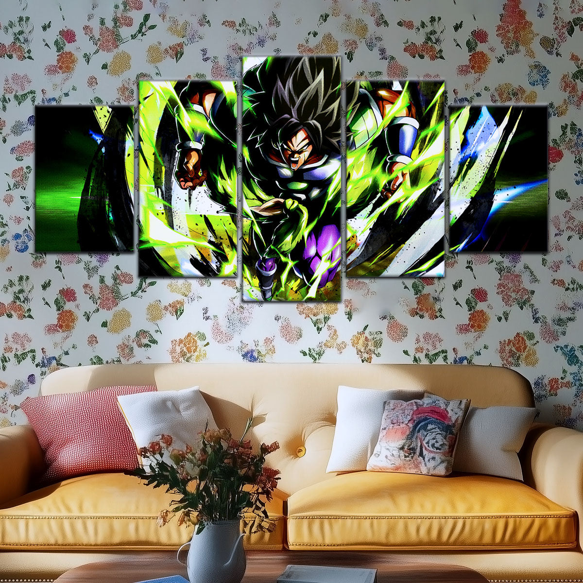 Dragon Ball Super Broly Unleashed Canvas Wall Art - 5 Piece Split Panel DBZ Anime Poster - Framed Ready to Hang Living Room Man Cave Decor - DR5020