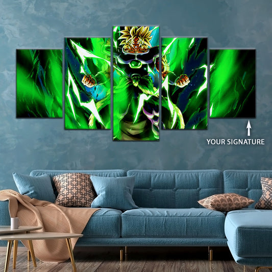 Dragon Ball Super Broly Unleashed Canvas Wall Art - 5 Piece Split Panel DBZ Anime Poster - Framed Ready to Hang Living Room Man Cave Decor - DR5021