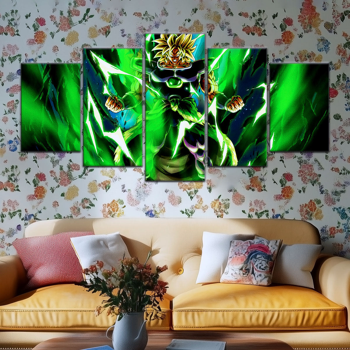 Dragon Ball Super Broly Unleashed Canvas Wall Art - 5 Piece Split Panel DBZ Anime Poster - Framed Ready to Hang Living Room Man Cave Decor - DR5021