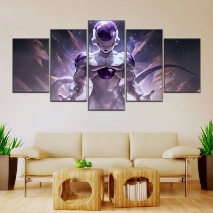 Dragon Ball Super Frieza Final Form Canvas Wall Art - 5 Piece Split Panel DBZ Anime Poster - Framed Ready to Hang Living Room Man Cave Decor - DR5026