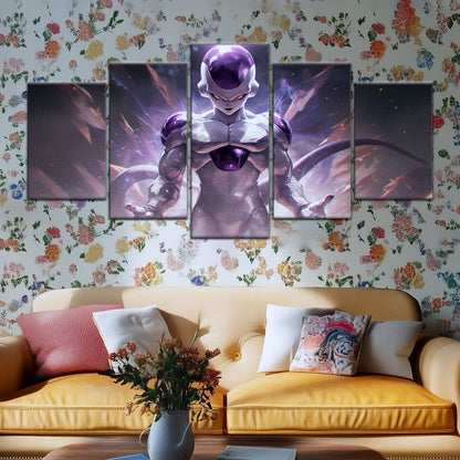 Dragon Ball Super Frieza Final Form Canvas Wall Art - 5 Piece Split Panel DBZ Anime Poster - Framed Ready to Hang Living Room Man Cave Decor - DR5026