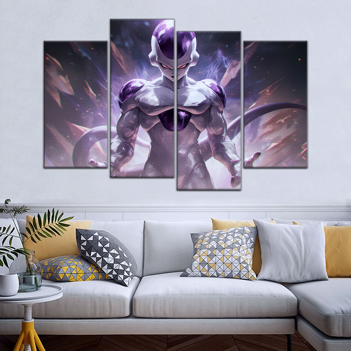 Dragon Ball Super Frieza Final Form Canvas Wall Art - 5 Piece Split Panel DBZ Anime Poster - Framed Ready to Hang Living Room Man Cave Decor - DR5026