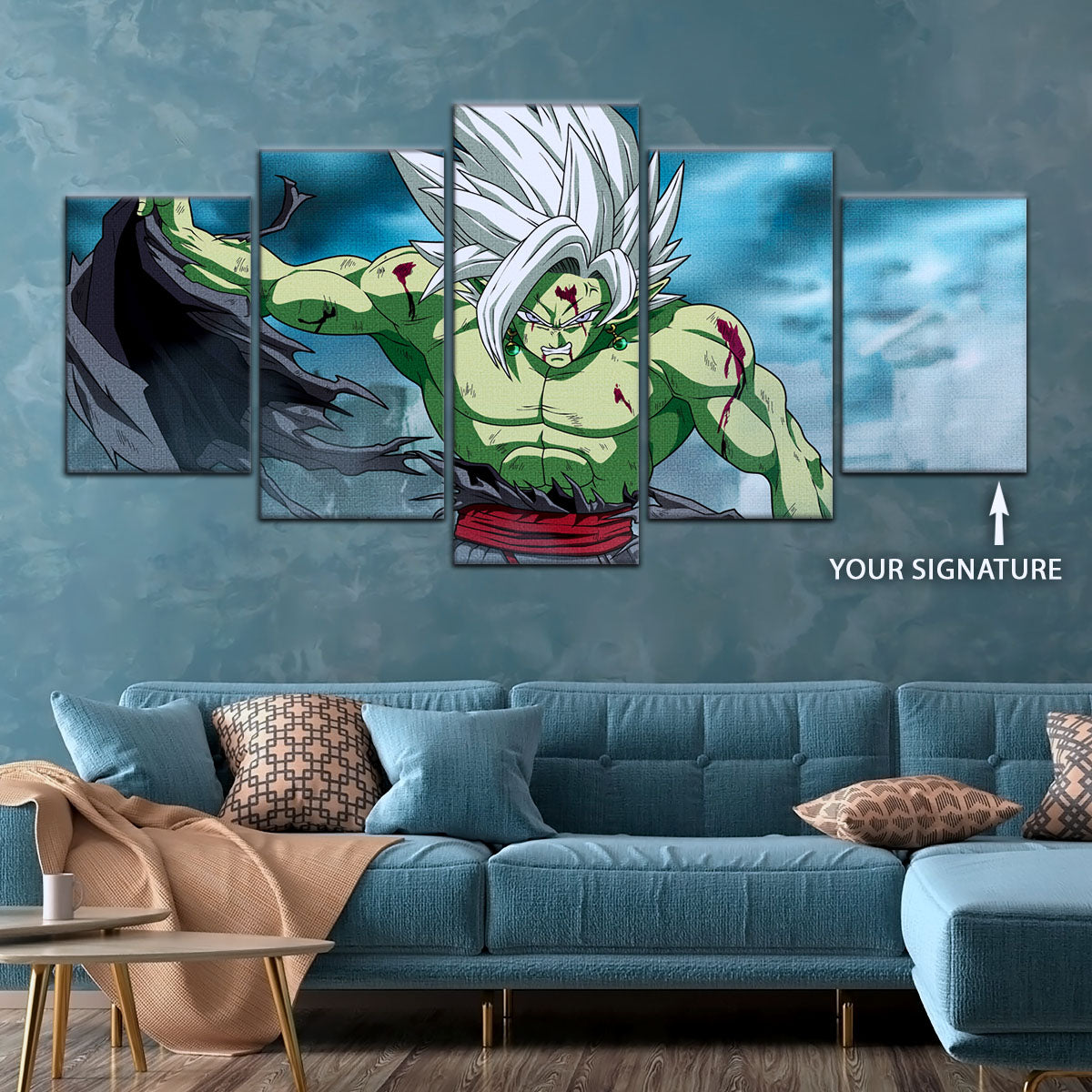 Dragon Ball Super Fused Zamasu Canvas Wall Art - 5 Piece Split Panel DBZ Anime Poster - Framed Ready to Hang Living Room Man Cave Decor - DR5136