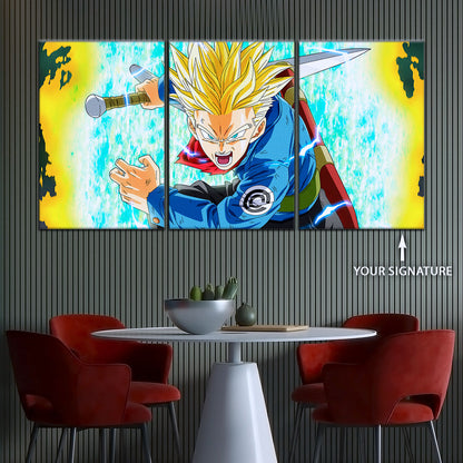 Dragon Ball Super Future Trunks Canvas Wall Art - 5 Piece Split Panel DBZ Anime Poster - Framed Ready to Hang Living Room Man Cave Decor - DR5106