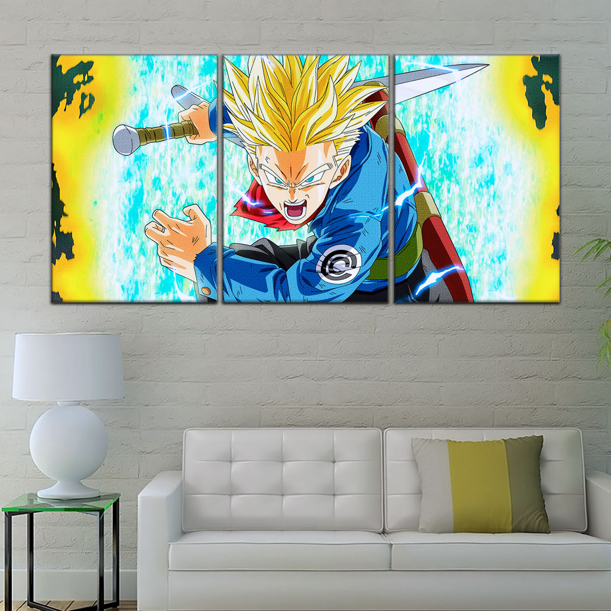 Dragon Ball Super Future Trunks Canvas Wall Art - 5 Piece Split Panel DBZ Anime Poster - Framed Ready to Hang Living Room Man Cave Decor - DR5106