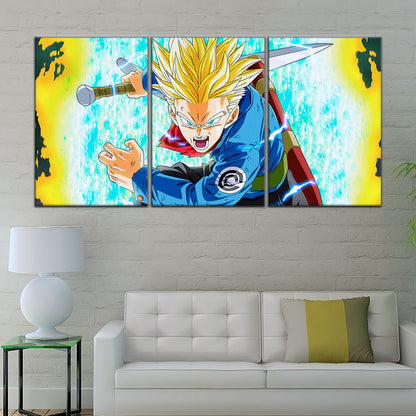 Dragon Ball Super Future Trunks Canvas Wall Art - 5 Piece Split Panel DBZ Anime Poster - Framed Ready to Hang Living Room Man Cave Decor - DR5106