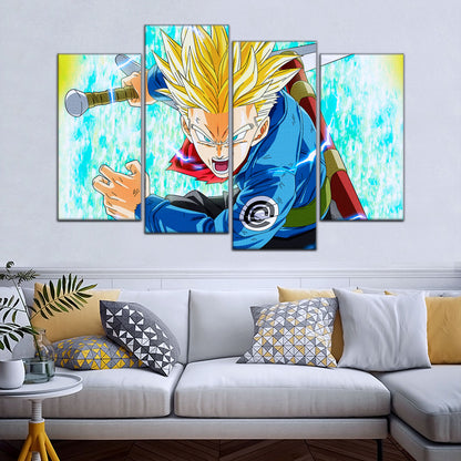 Dragon Ball Super Future Trunks Canvas Wall Art - 5 Piece Split Panel DBZ Anime Poster - Framed Ready to Hang Living Room Man Cave Decor - DR5106