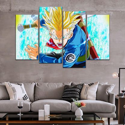 Dragon Ball Super Future Trunks Canvas Wall Art - 5 Piece Split Panel DBZ Anime Poster - Framed Ready to Hang Living Room Man Cave Decor - DR5106