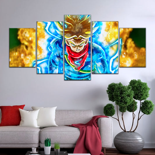 Dragon Ball Super Future Trunks Canvas Wall Art - 5 Piece Split Panel DBZ Anime Poster - Framed Ready to Hang Living Room Man Cave Decor - DR5107